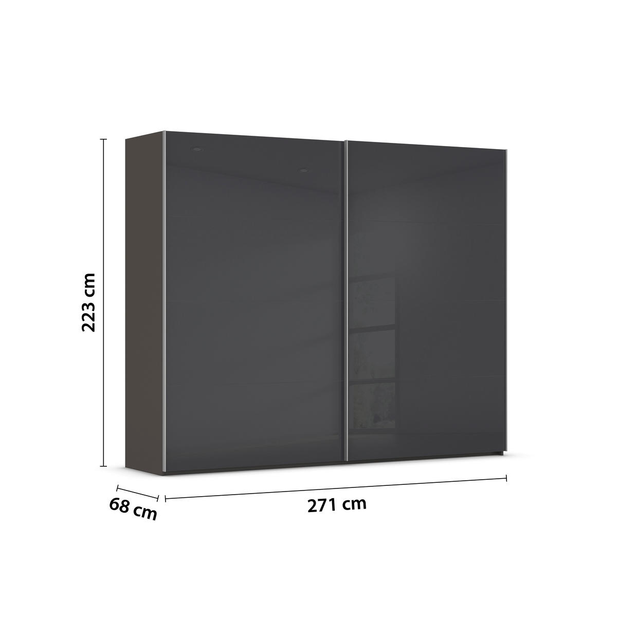 SCHWEBETÜRENSCHRANK 271/223/68 cm 2-türig Graphitfarben, Schwarz  - Alufarben/Graphitfarben, Design, Glas/Holzwerkstoff (271/223/68cm) - Xora