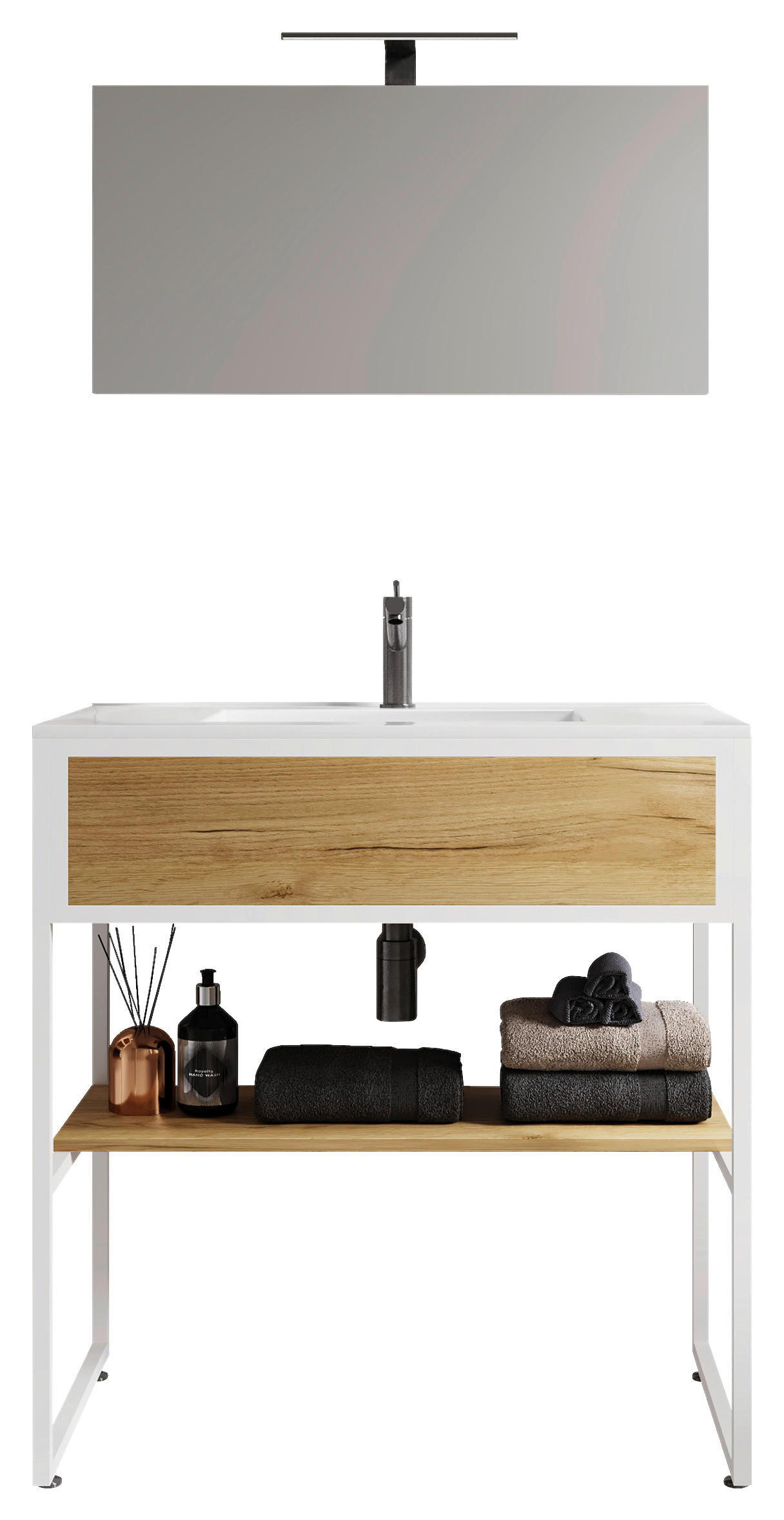 BADEZIMMER 3-teilig  in 80 cm  - Honigeiche/Weiss, Modern, Glas/Keramik (80cm) - MID.YOU