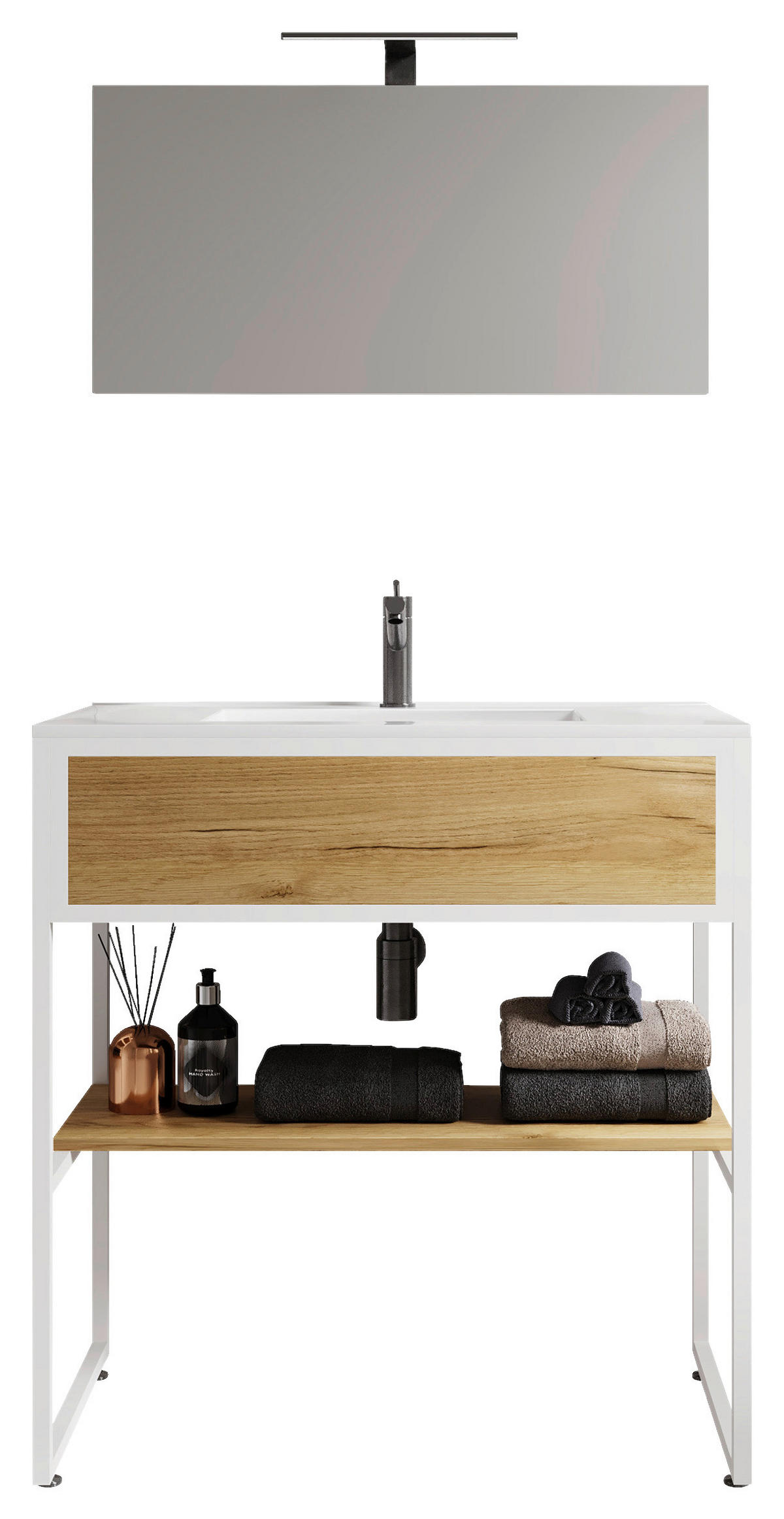 BADEZIMMER 3-teilig  in 80 cm  - Honigeiche/Weiss, Modern, Glas/Keramik (80cm) - MID.YOU