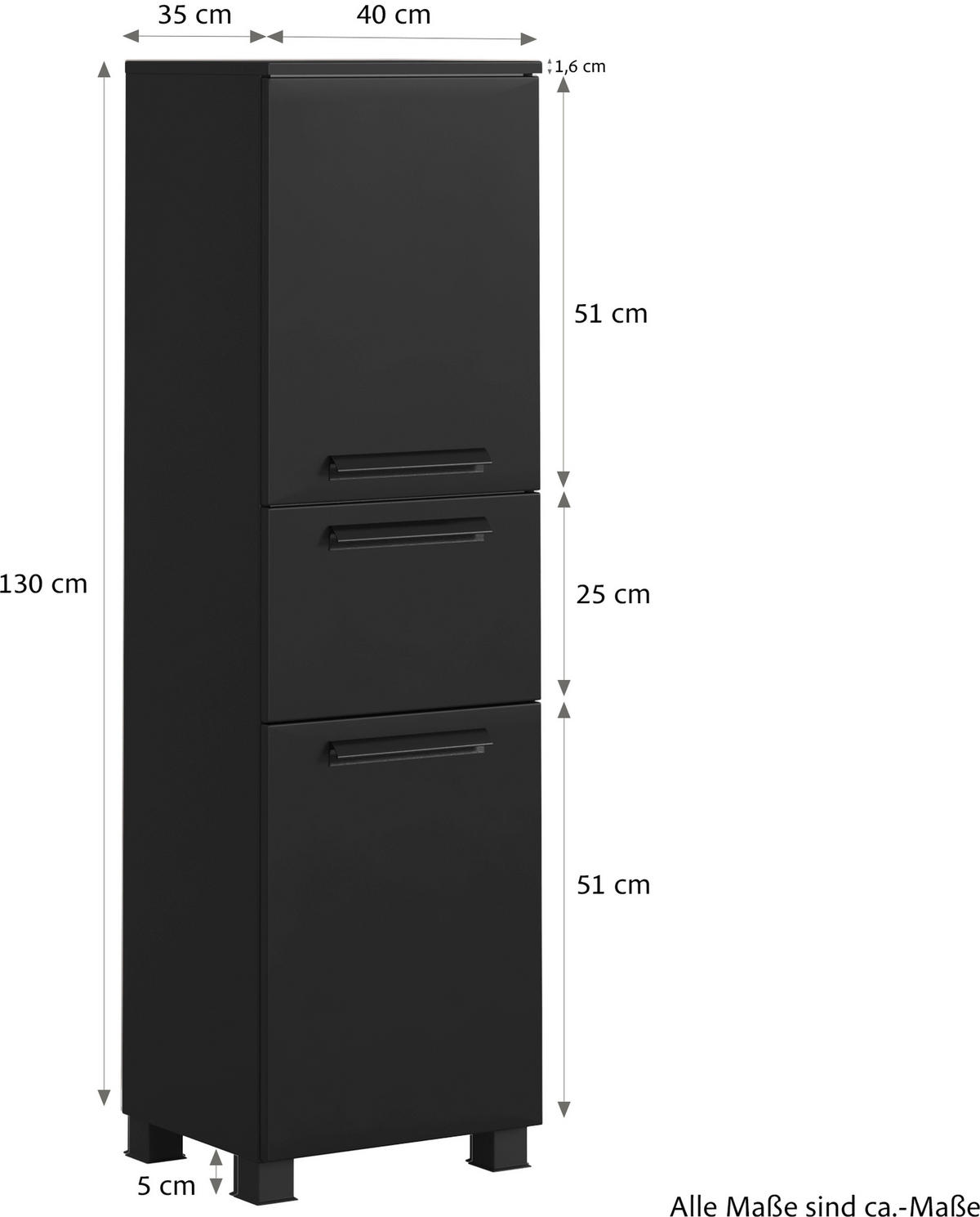 MIDISCHRANK 40/130/35 cm  - Schwarz, KONVENTIONELL, Holzwerkstoff/Kunststoff (40/130/35cm) - Xora