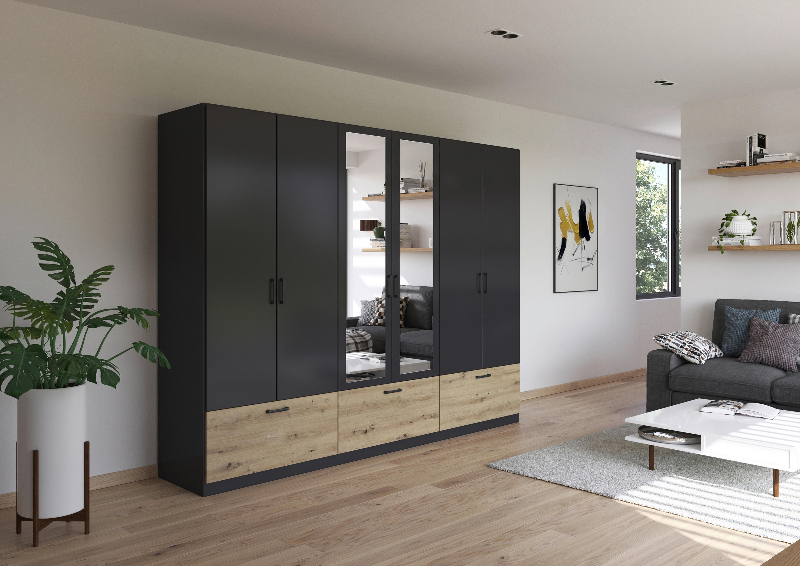 KLEIDERSCHRANK 271/210/54 cm 6-türig Grau, Eiche Artisan  - Eiche Artisan/Grau, Basics, Holzwerkstoff/Metall (271/210/54cm) - Boxxx