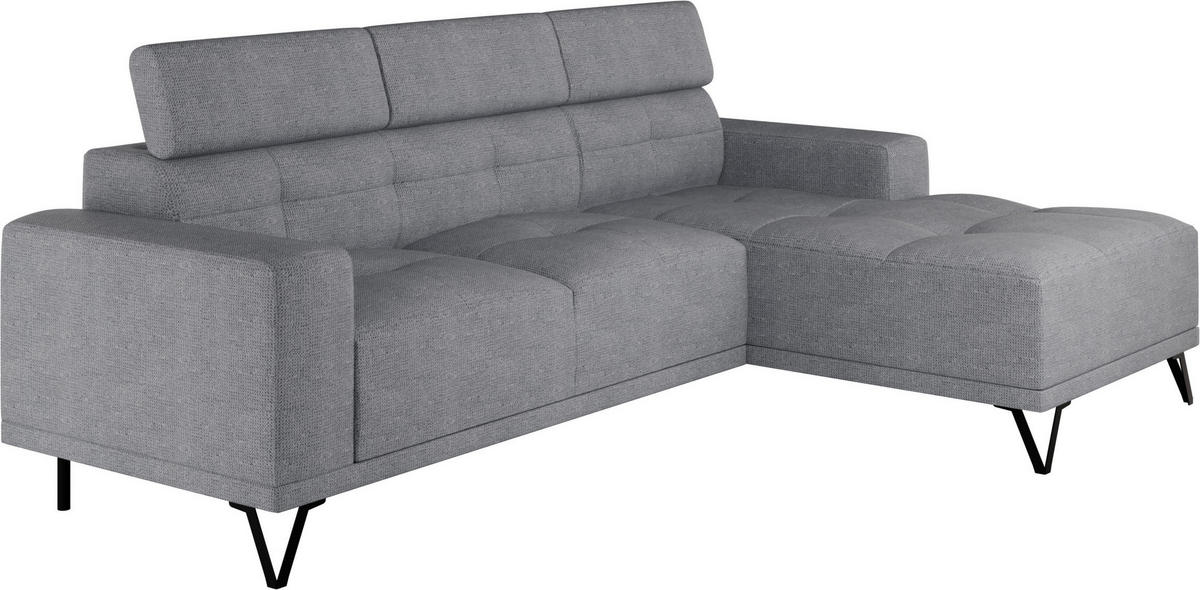 ECKSOFA Grau Chenille  - Schwarz/Grau, KONVENTIONELL, Textil/Metall (264/178cm) - Hom`in
