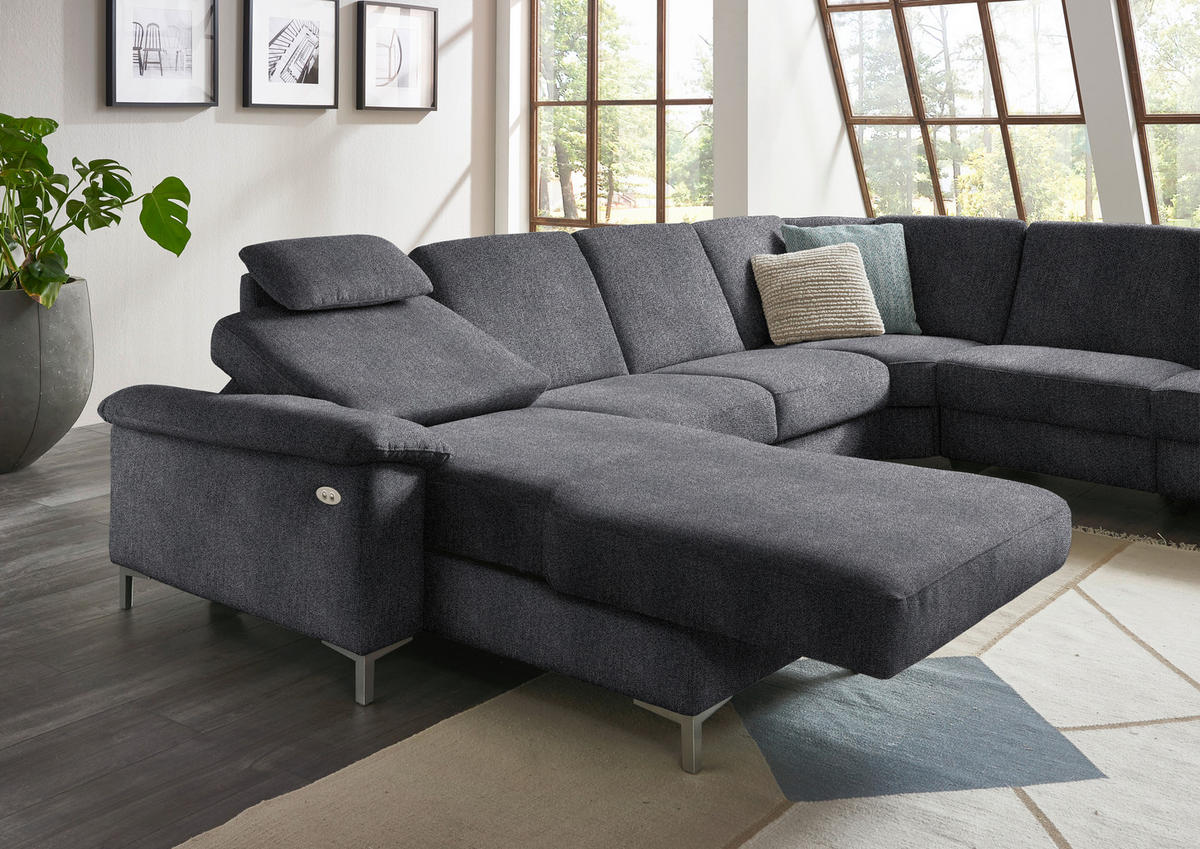 WOHNLANDSCHAFT in Chenille Dunkelgrau  - Dunkelgrau/Alufarben, Design, Textil/Metall (170/333/265cm) - Dieter Knoll