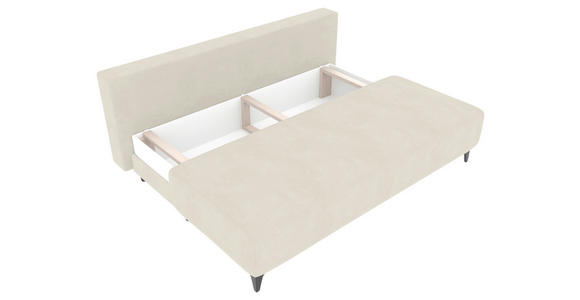 SCHLAFSOFA Plüsch Creme Rückenkissen, Armlehnenkissen, Bettkasten, Schlaffunktion, Rücken echt, Liegefläche im Originalstoff  - Creme/Schwarz, KONVENTIONELL, Textil/Metall (200/98/90cm) - Carryhome