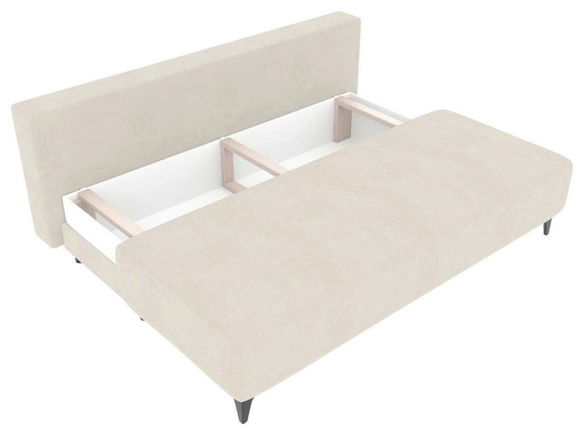 SCHLAFSOFA  mit Liegefunktion, Rücken echt Plüsch Creme  - Creme/Schwarz, KONVENTIONELL, Textil/Metall (200/98/90cm) - Carryhome