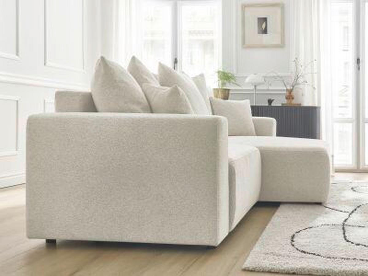 ECKSOFA Ottomane rechts  ATILLA Weiß Flachgewebe  - Schwarz/Weiß, MODERN, Kunststoff/Textil (244/149cm)