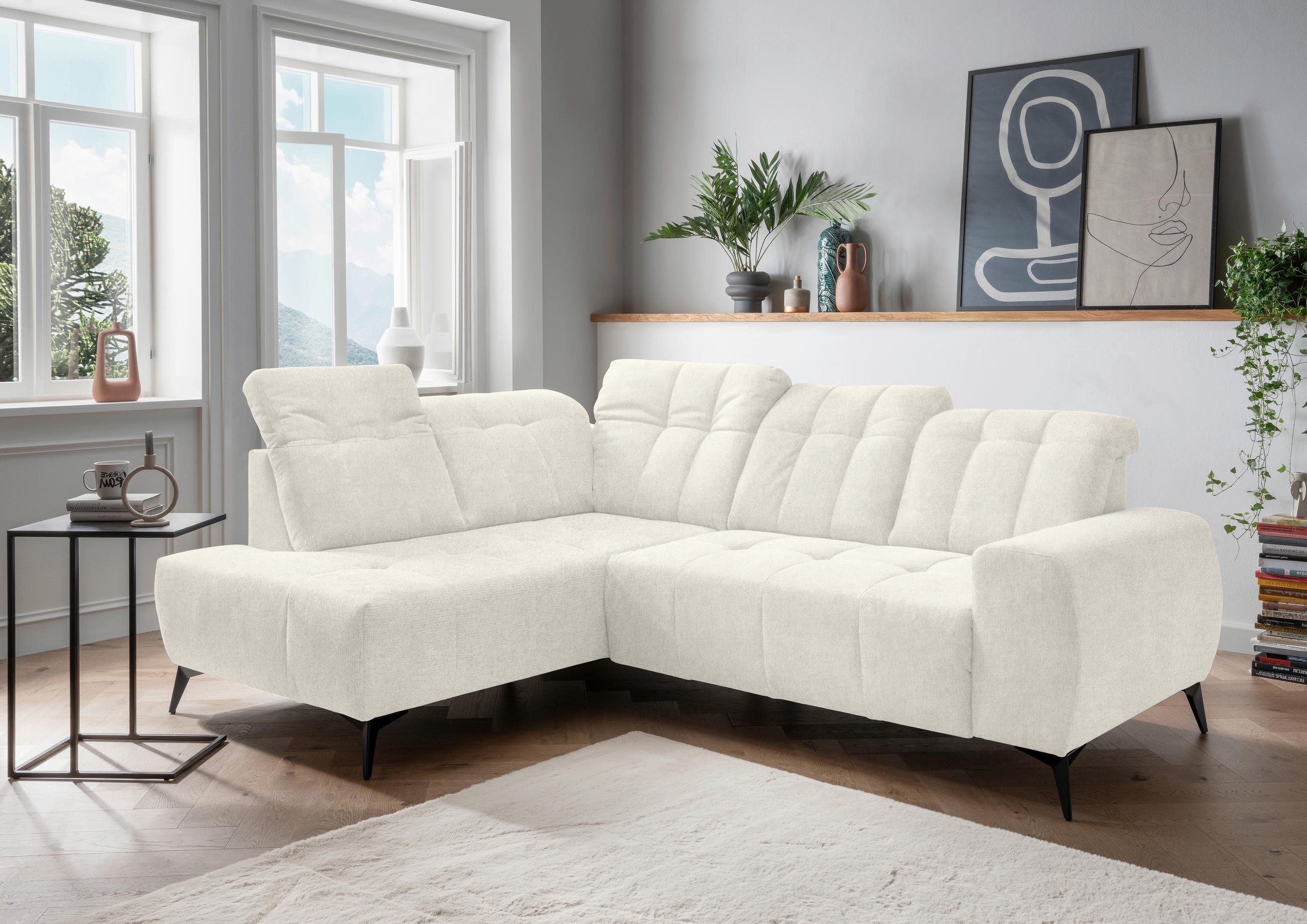 ECKSOFA in Mikrofaser Creme  - Creme/Schwarz, Modern, Textil/Metall (200/261cm) - Livetastic