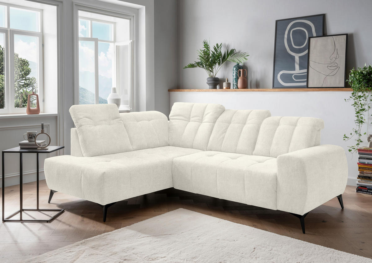ECKSOFA Creme Mikrofaser  - Creme/Schwarz, MODERN, Textil/Metall (200/261cm) - Livetastic