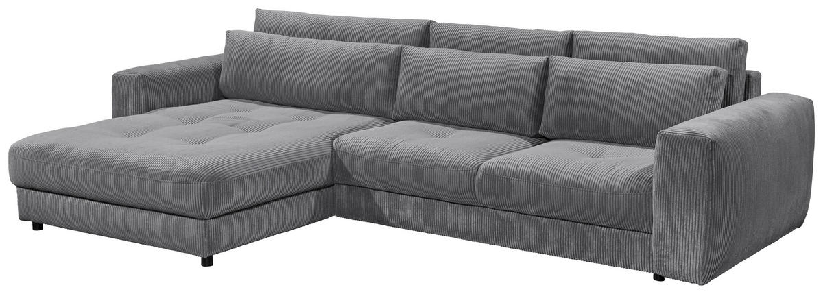 ECKSOFA in Cord Anthrazit  - Anthrazit/Schwarz, Konventionell, Holzwerkstoff/Kunststoff (194/333cm) - MID.YOU