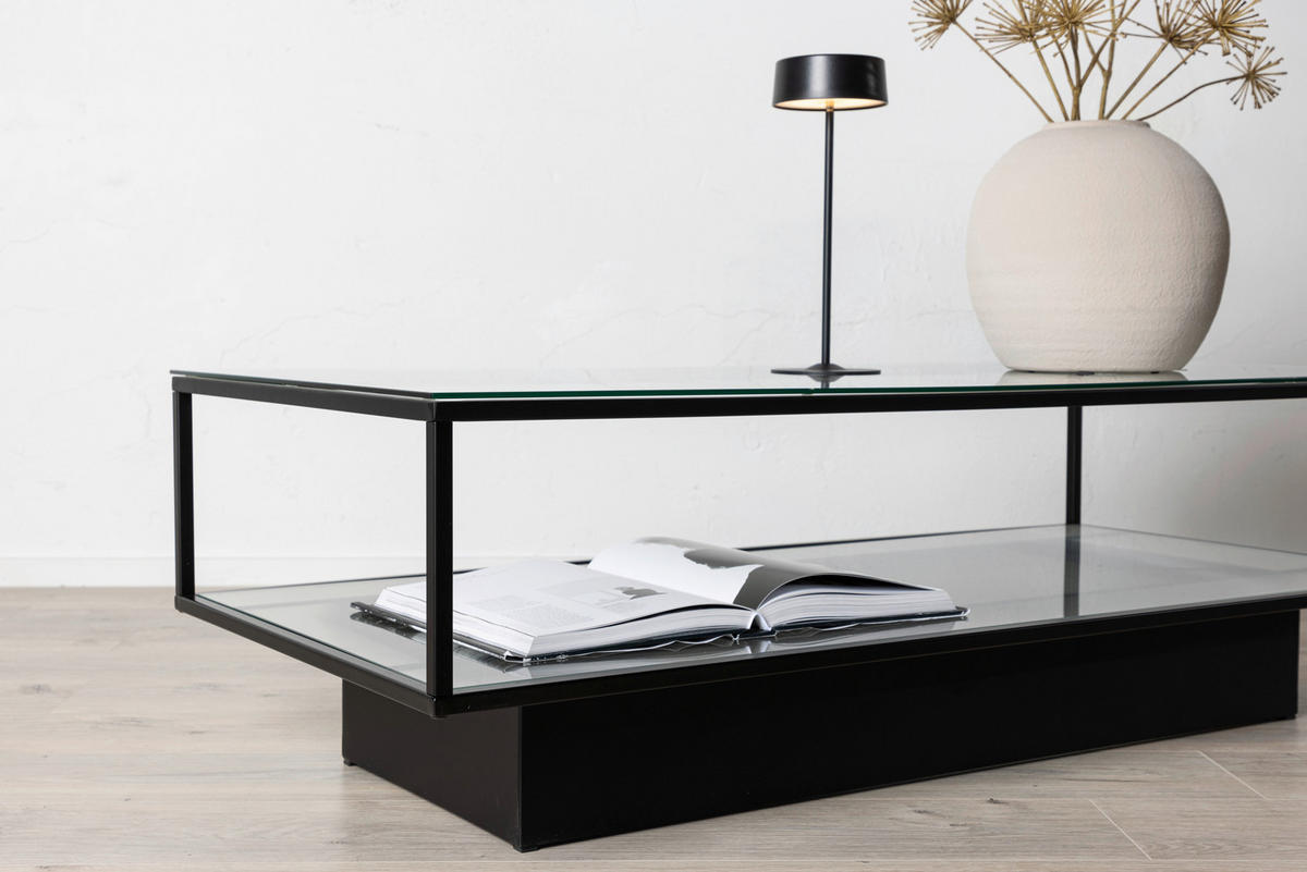 COUCHTISCH Klarglas 130/60/37,5 cm rechteckig Schwarz  - Schwarz, Design, Glas/Metall (130/60/37,5cm) - Livetastic