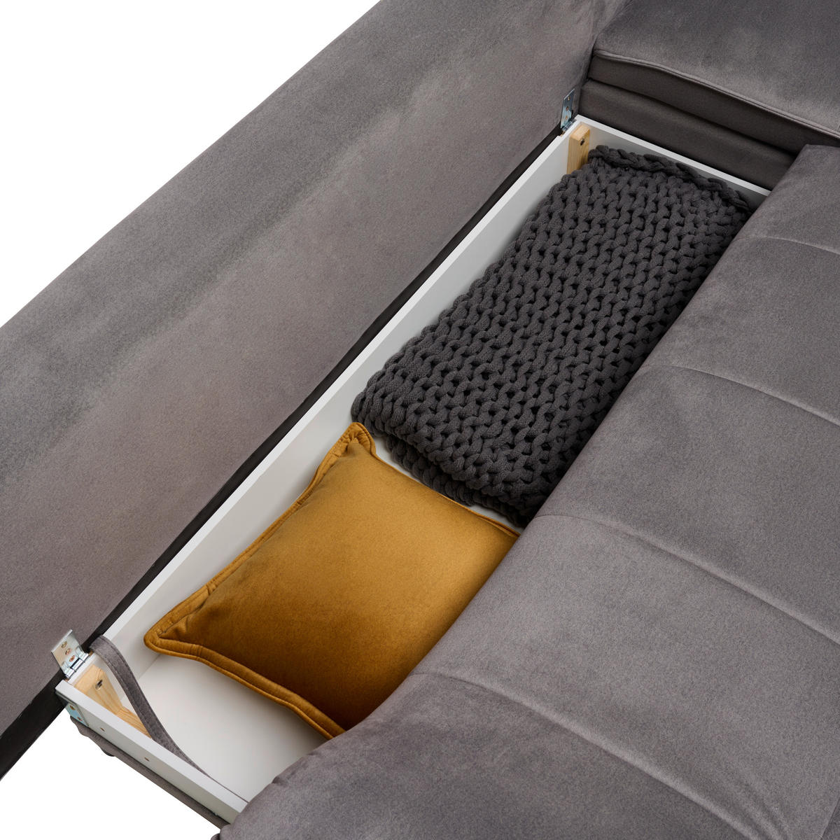 ECKSOFA in Velours Grau  - Schwarz/Grau, Design, Textil/Metall (304/175cm) - Stylife