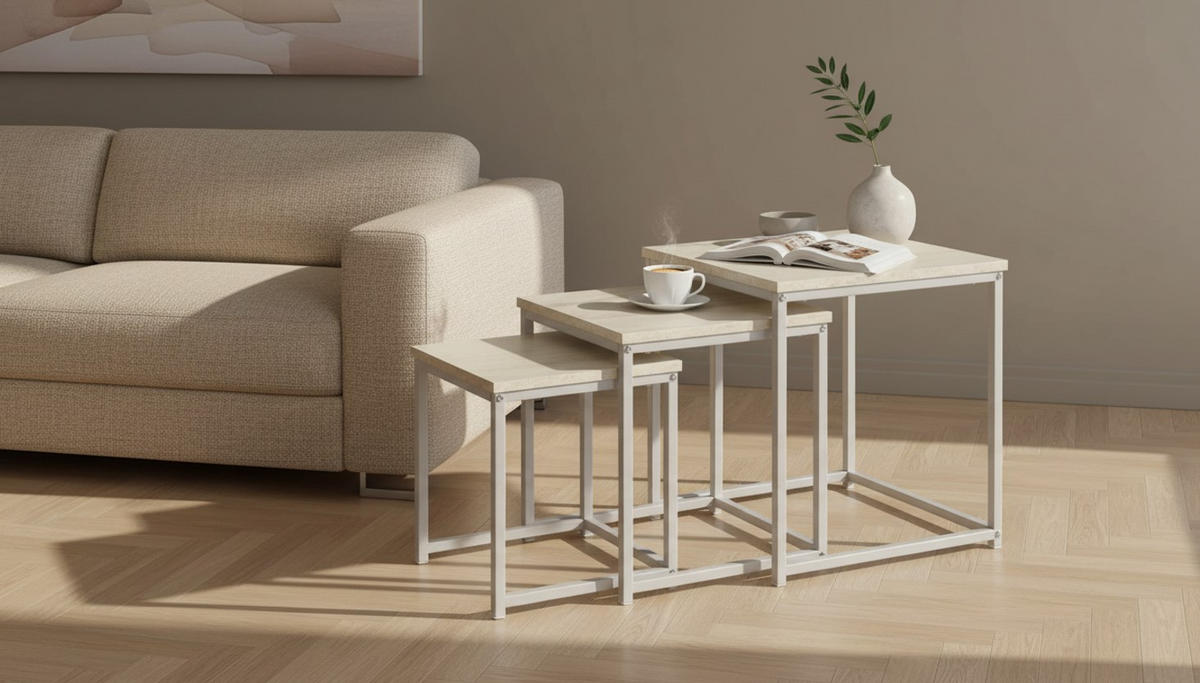 BEISTELLTISCHSET quadratisch Creme, Kaschmir, Elfenbein  - Kaschmir/Elfenbein, Design, Holzwerkstoff/Metall (40/40/44,5cm) - MID.YOU