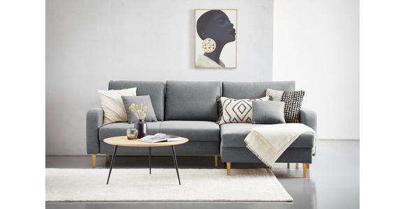 ECKSOFA in Flachgewebe Grau - Eiche Wotan/Grau, KONVENTIONELL, Holz/Textil (255/157cm) - Carryhome