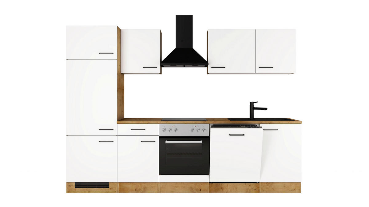 KÜCHENBLOCK 280 cm  in Eichefarben, Magnolie  - Eichefarben/Magnolie, Trend, Holzwerkstoff/Metall (280cm) - FlexWell
