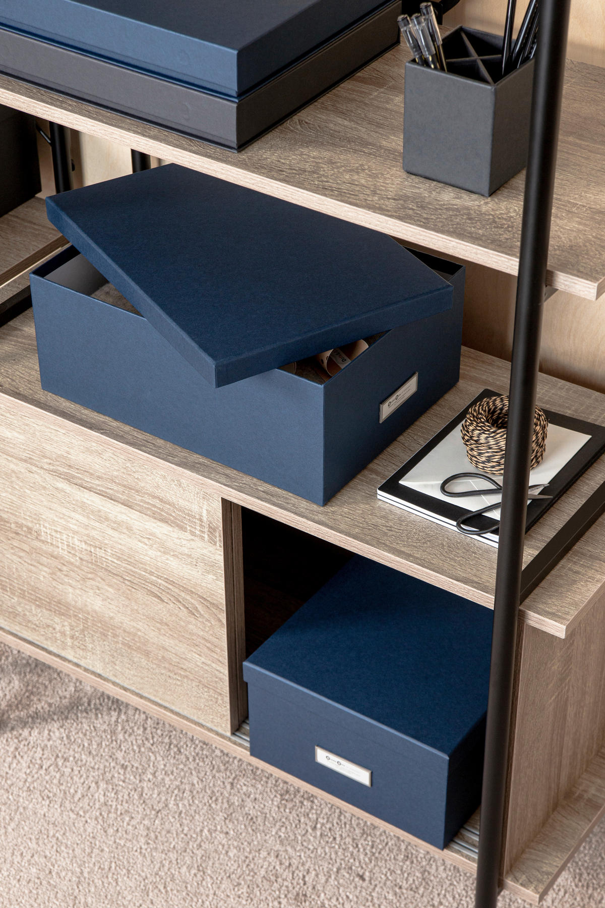 AUFBEWAHRUNGSBOX 34/25/14 cm  - Dunkelblau, Basics, Karton/Papier (34/25/14cm)