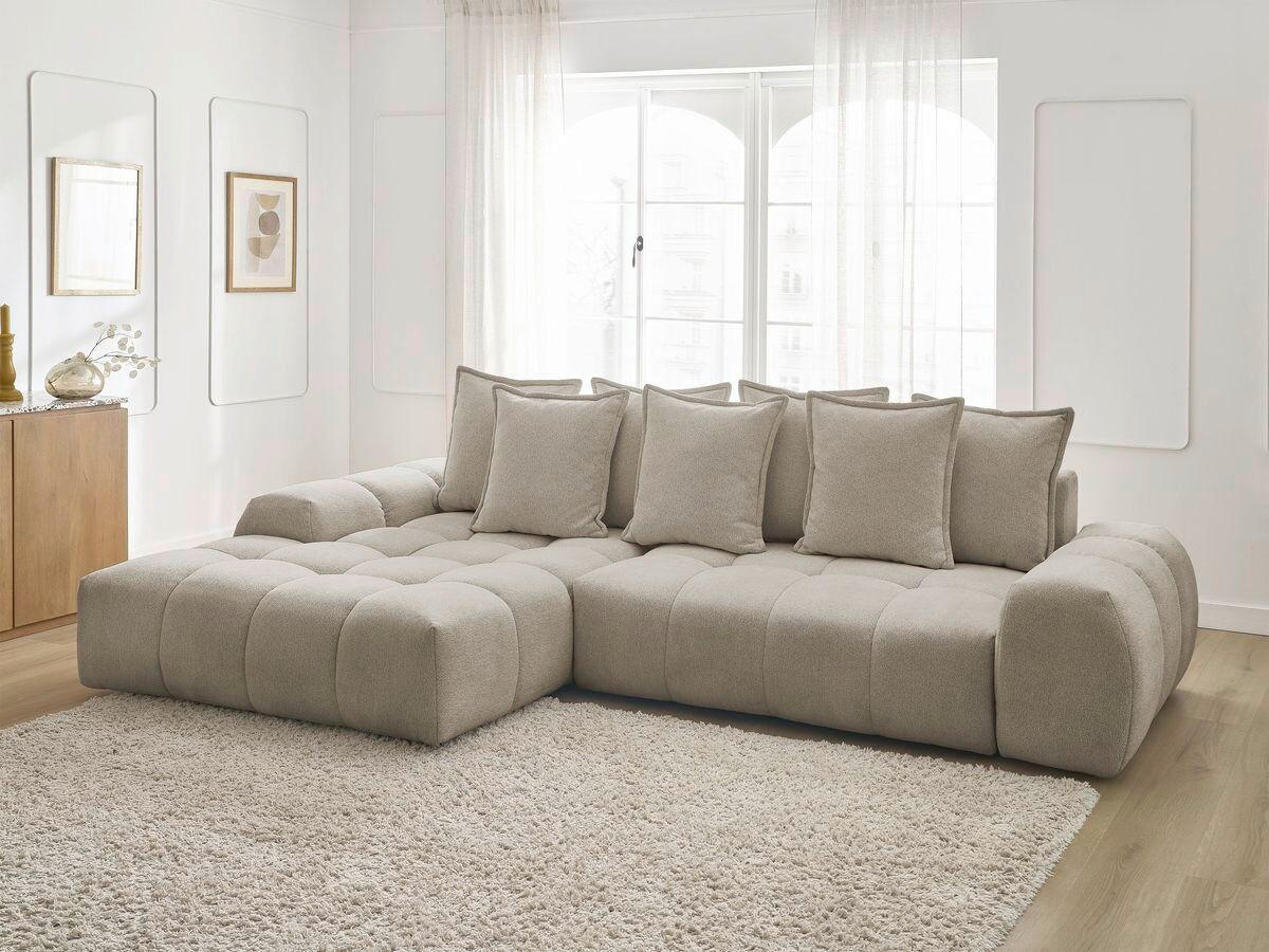 ECKSCHLAFSOFA EVEREST  mit Rücken echt, Armteil links, Armteil rechts Flachgewebe Taupe  - Taupe/Schwarz, MODERN, Kunststoff/Textil (180/318cm) - Livetastic