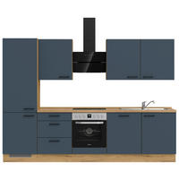 KÜCHENBLOCK 300 cm   in Eichefarben, Dunkelblau  - Eichefarben/Schwarz, MODERN, Holzwerkstoff/Metall (300cm) - Nobilia