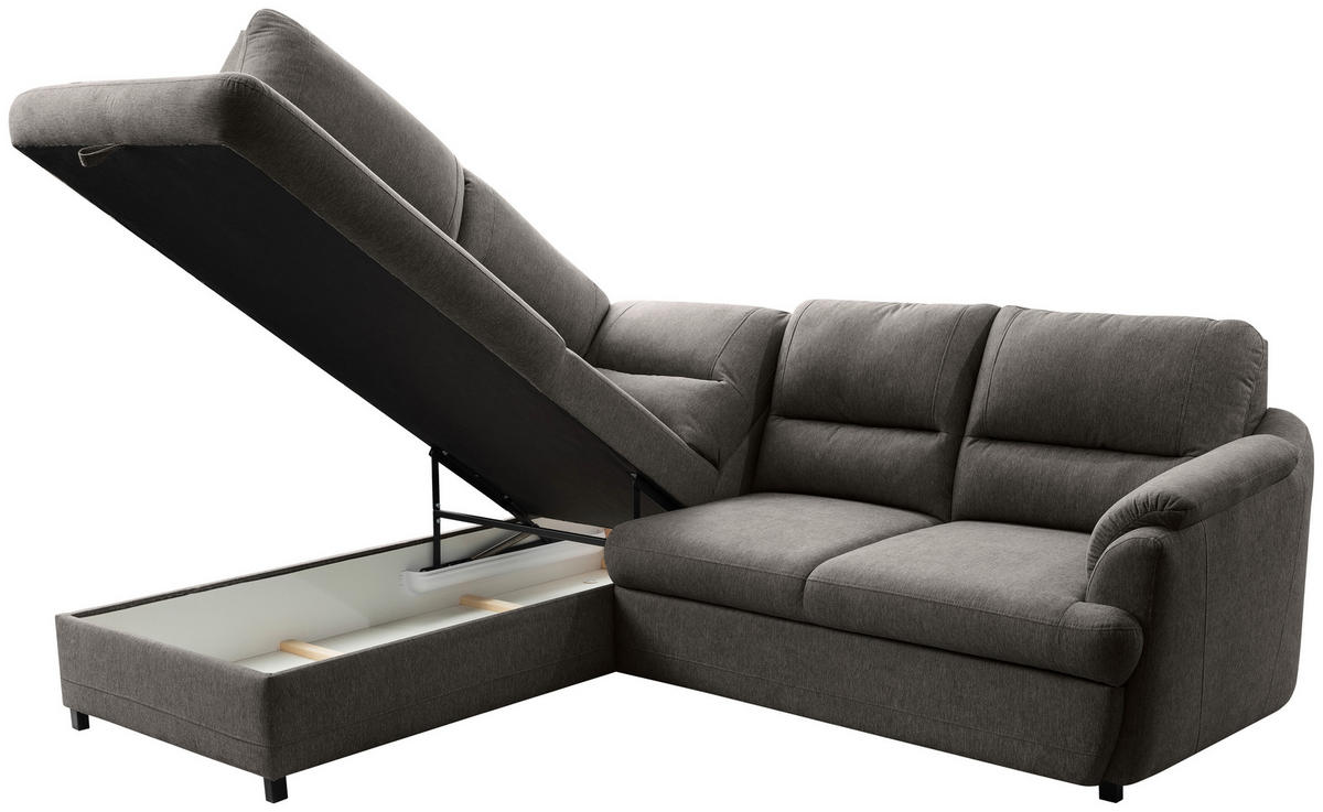 ECKSOFA Braun  - Greige/Schwarz, Basics, Holz/Textil (200/240cm) - MID.YOU