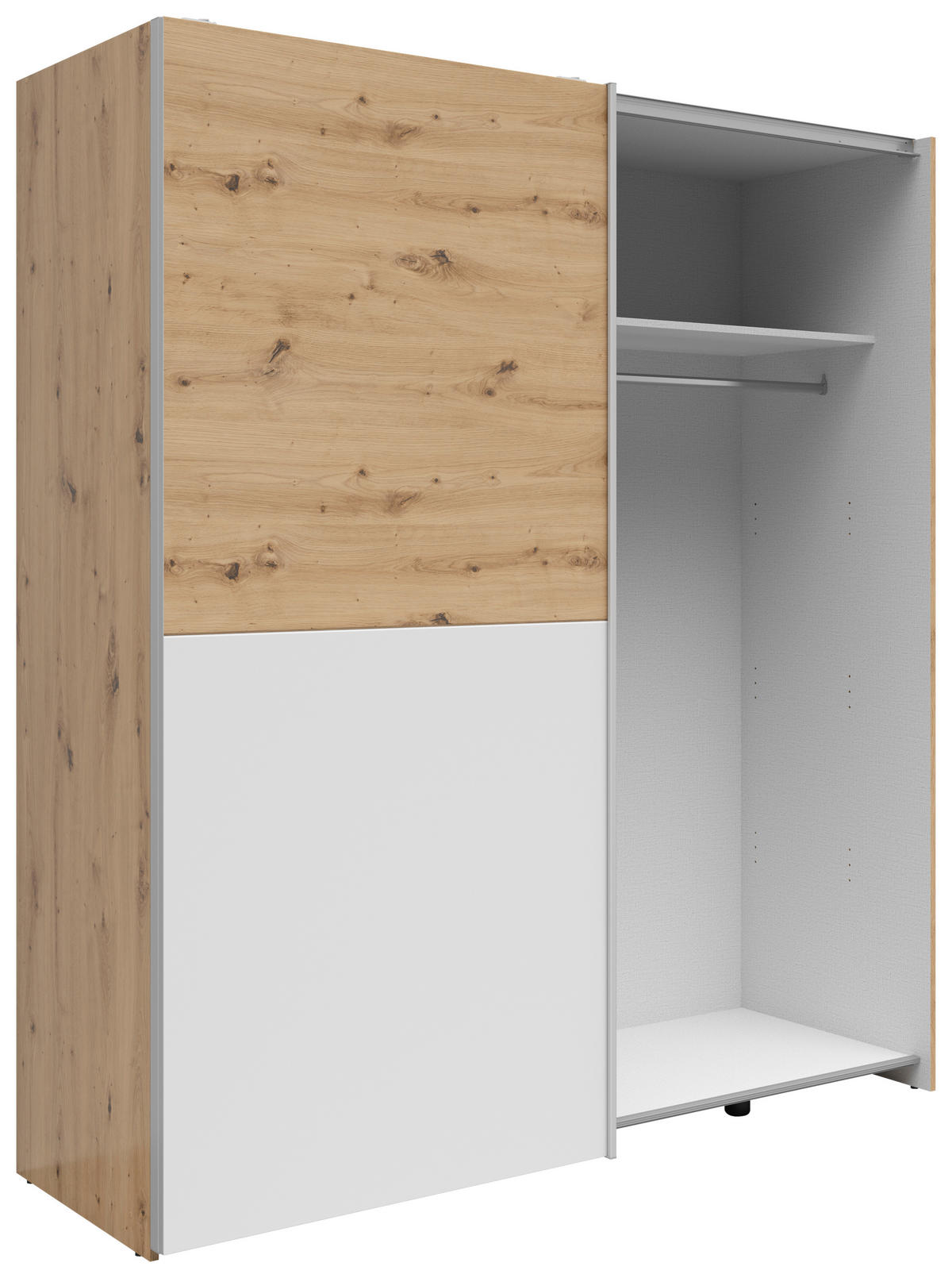 SCHWEBETÜRENSCHRANK 170/191/59 cm 2-türig Weiß, Eichefarben, Eiche Artisan  - Eichefarben/Silberfarben, Basics, Holzwerkstoff/Kunststoff (170/191/59cm) - Boxxx
