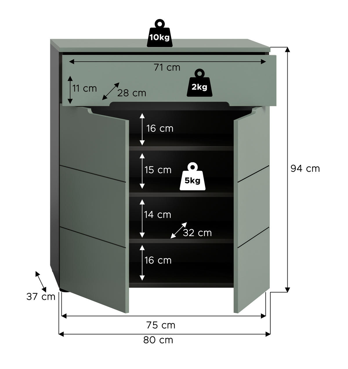 SKRINKA NA TOPÁNKY, 80/94/37 cm - čierna, Design, kompozitné drevo/plast (80/94/37cm) - Livetastic