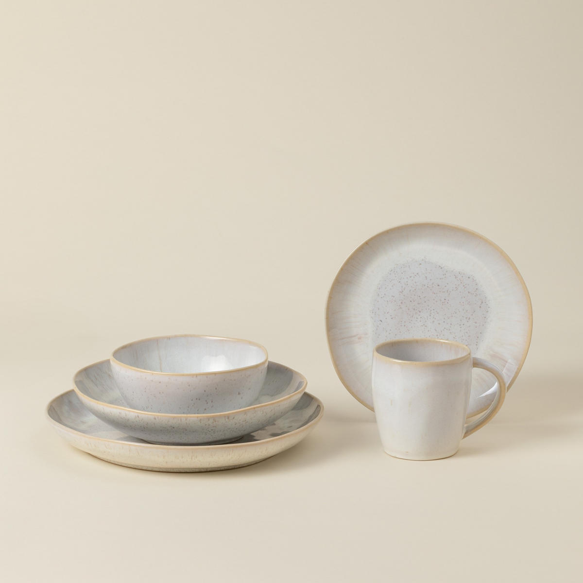 KOMBISERVICE Creme, Weiß Hochglanz EIVISSA 5-teilig 1 Personen  - Weiß Hochglanz/Creme, Basics, Keramik - Costa Nova