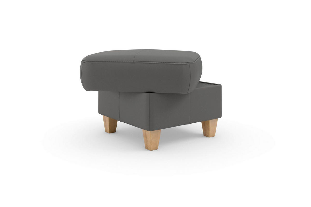 HOCKER PALMERA E Echtleder Mokka  - Eichefarben/Mokka, Basics, Leder/Holz (58/48/58cm) - Sit & More