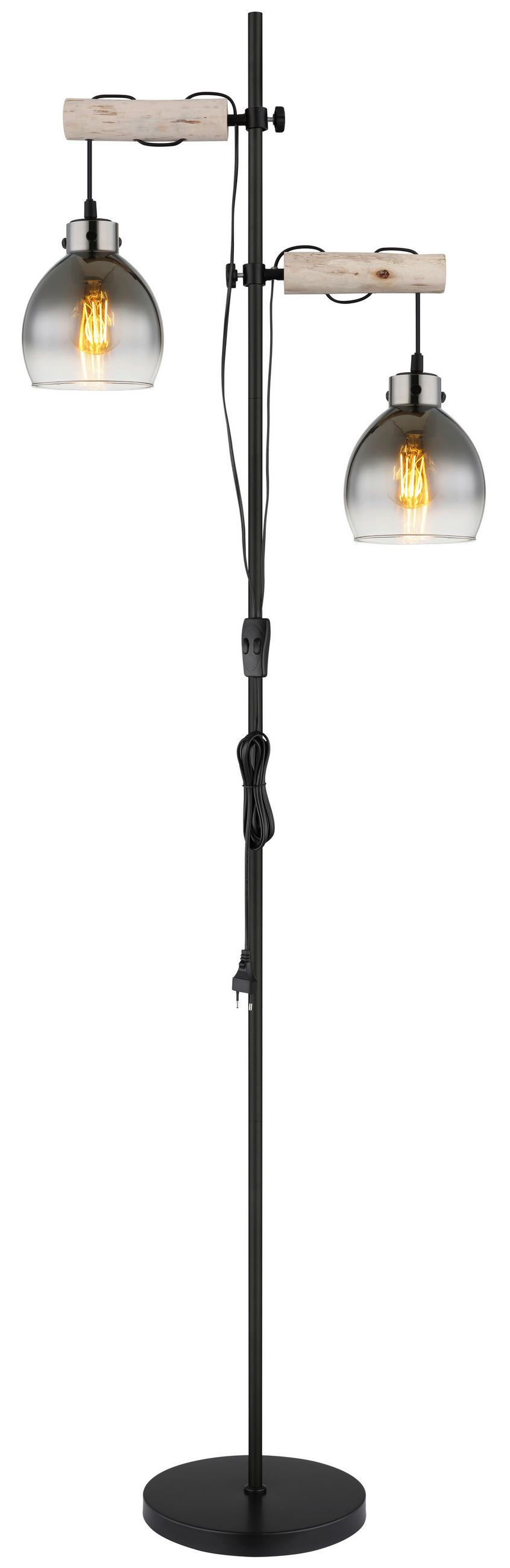 STOJACÍ LAMPA, 48/25/168 cm - černá/přírodní barvy, Natur, kov/dřevo (48/25/168cm) - Globo