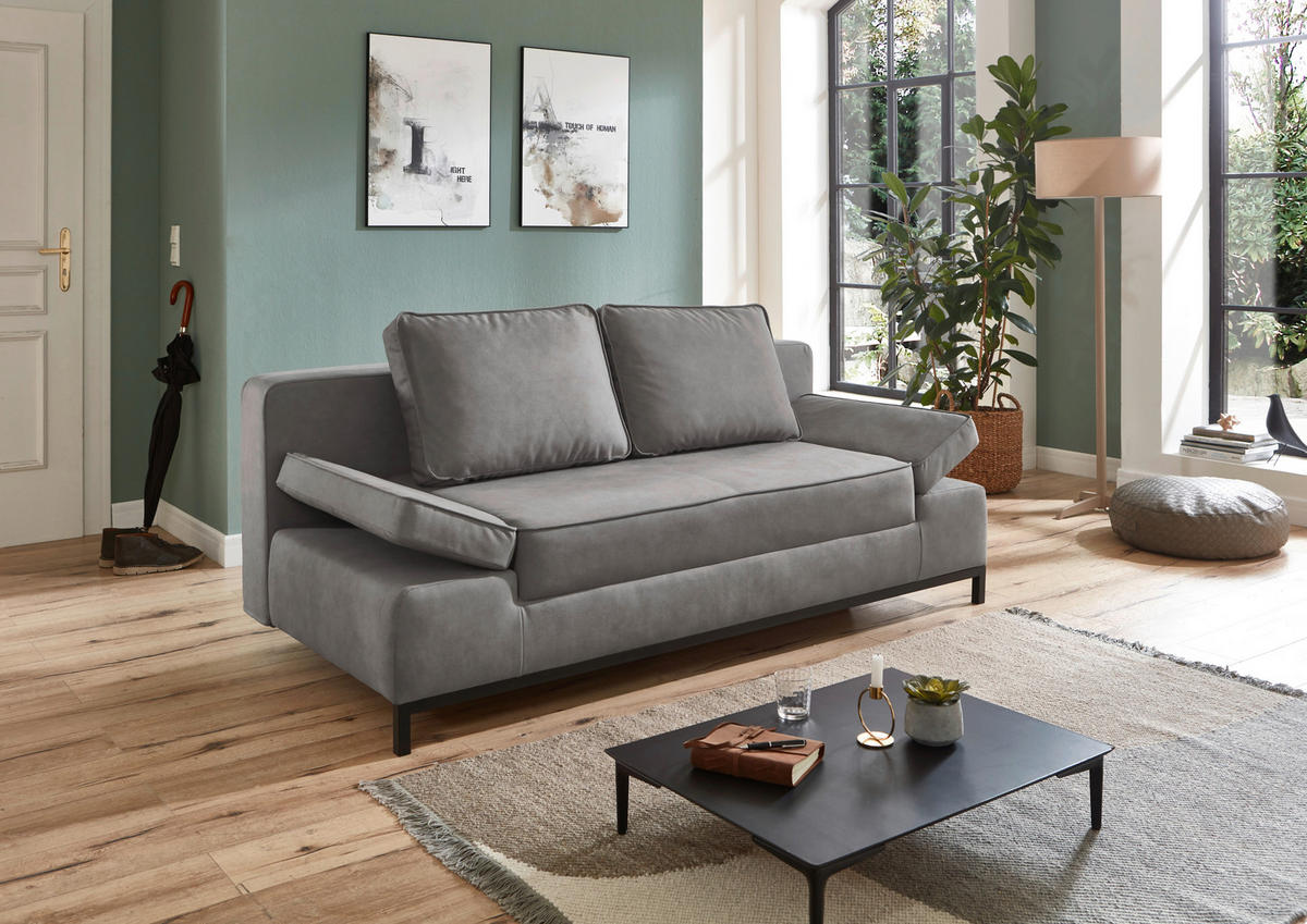 SCHLAFSOFA Mikrofaser Hellgrau  - Hellgrau/Schwarz, KONVENTIONELL, Kunststoff/Textil (202/90/97cm) - Carryhome