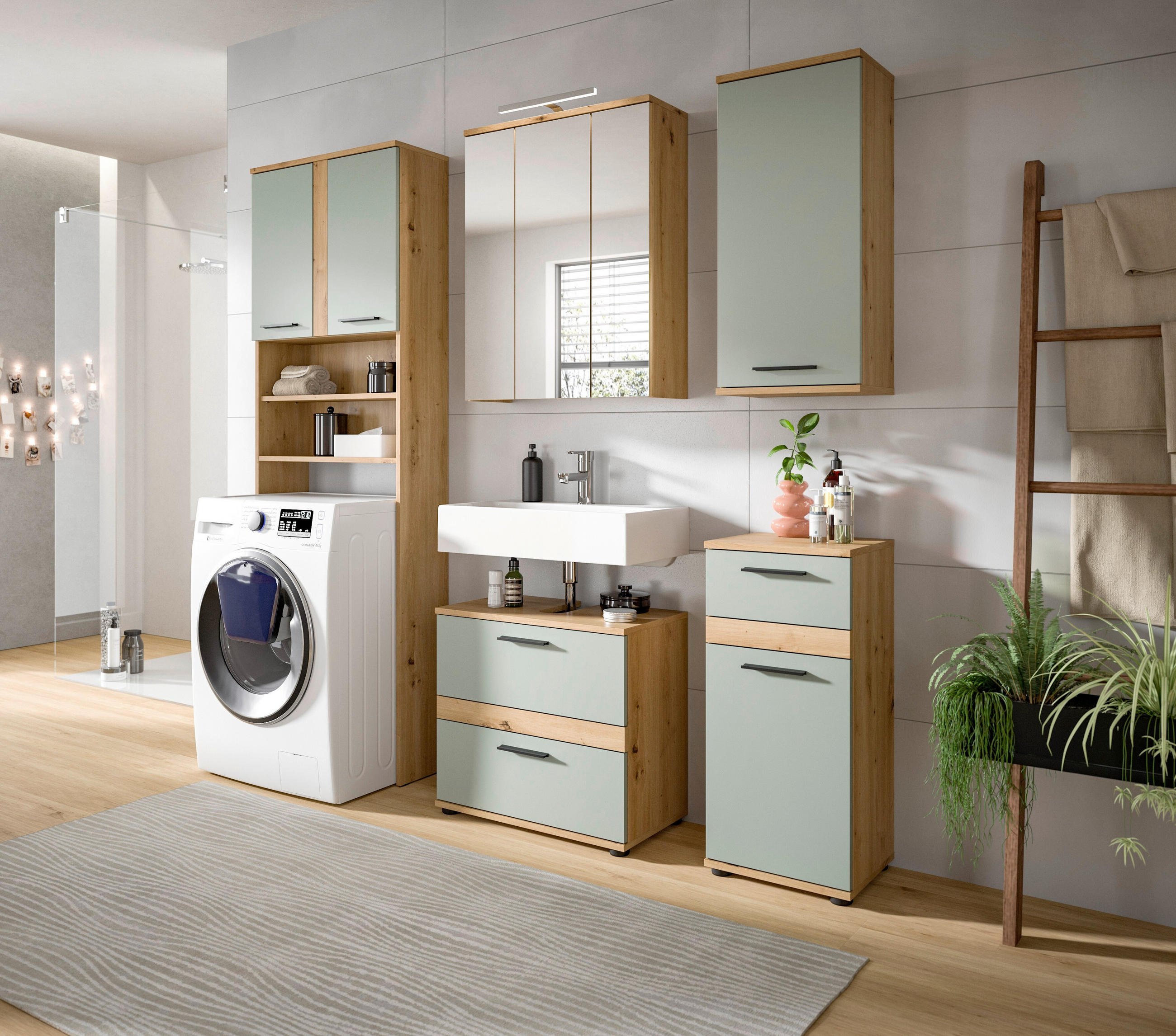 Mid.you Badezimmer Blake Salbeigrün, Eiche Artisan 188 cm