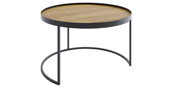 COUCHTISCH Eiche massiv 50/50/39 cm rund Schwarz, Eichefarben  - Eichefarben/Schwarz, Design, Holz (50/50/39cm) - Novel