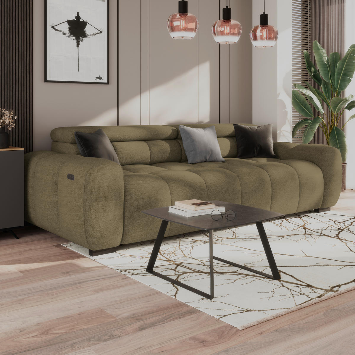 BIGSOFA Webstoff Taupe  - Taupe/Schwarz, Design, Kunststoff/Textil (248/77-97/108cm) - Welnova