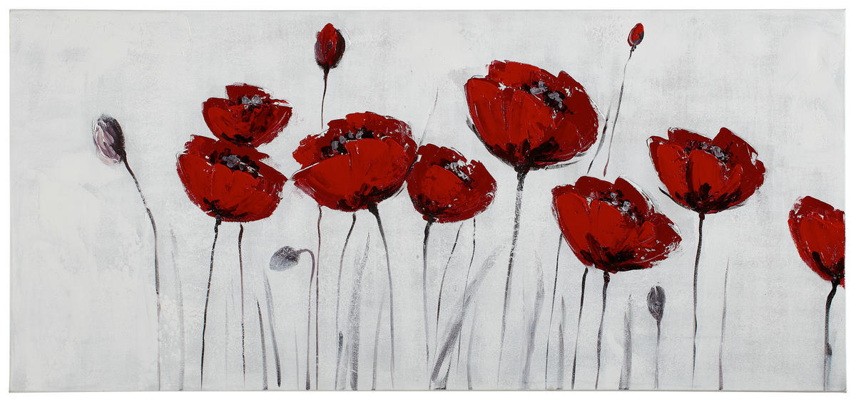 ÖLGEMÄLDE Blumen 120/55 cm  - Rot/Weiß, LIFESTYLE, Holz/Textil (120/55cm) - Monee