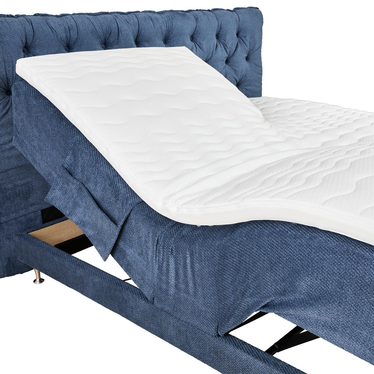 BOXSPRINGBETT 180/200 cm,  in Blau, Matratze, Lattenrost, Topper, H3 + H5 = fest + hart  - Blau/Alufarben, Basics, Textil/Metall (180/200cm) - Welnova