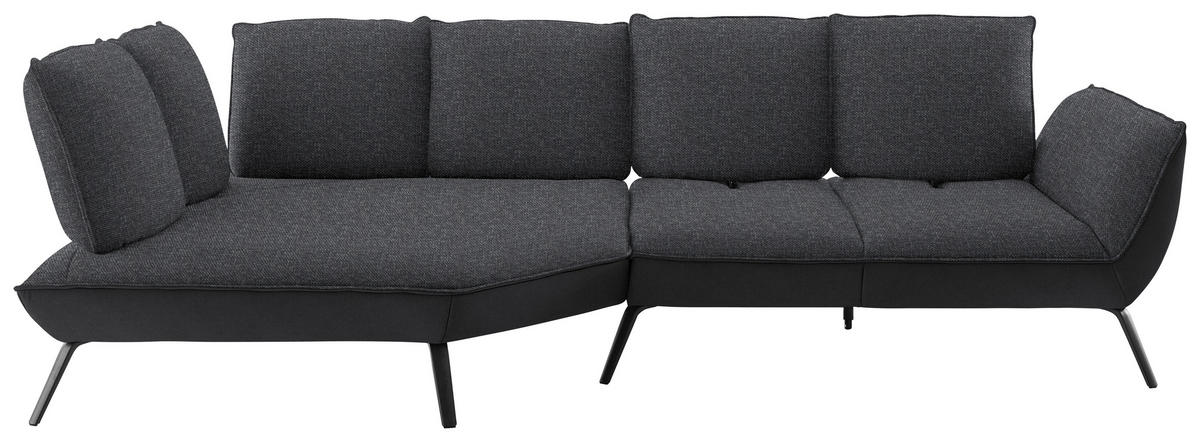 ECKSOFA in Flachgewebe Anthrazit  - Anthrazit/Schwarz, Design, Textil/Metall (169/320cm) - Moderano