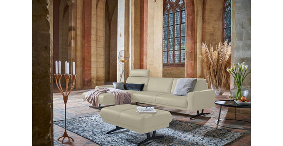 ECKSOFA in Echtleder Ecru  - Ecru/Anthrazit, KONVENTIONELL, Leder/Metall (182/324cm) - Ambiente