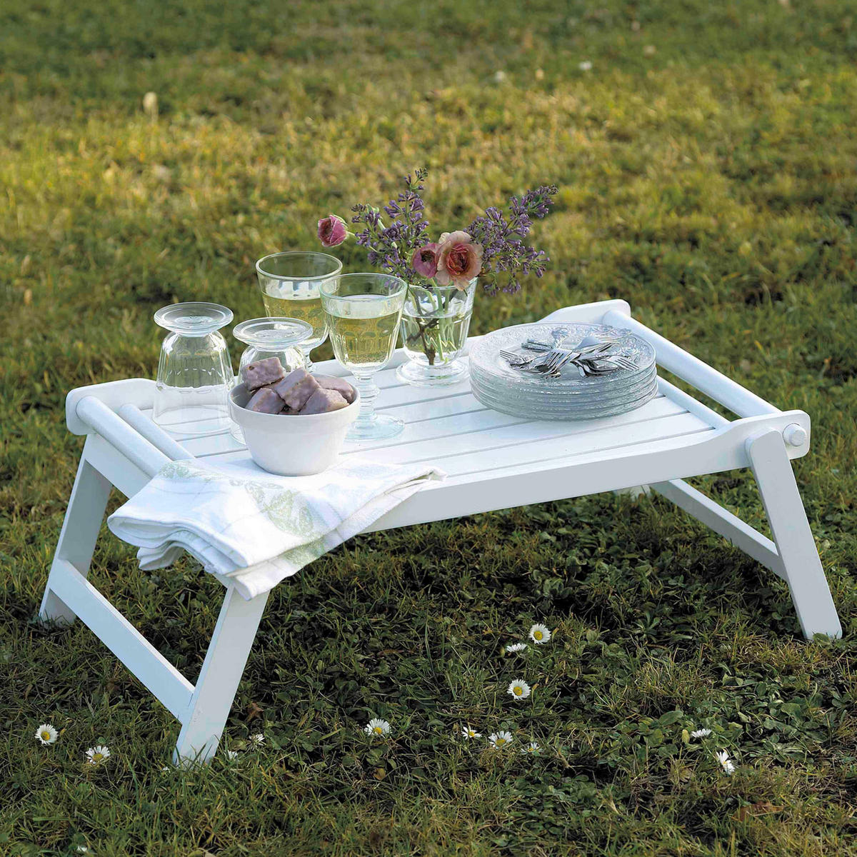 SERVIERTABLETT     - Weiss, Design, Holz (58/23/36cm) - Livetastic