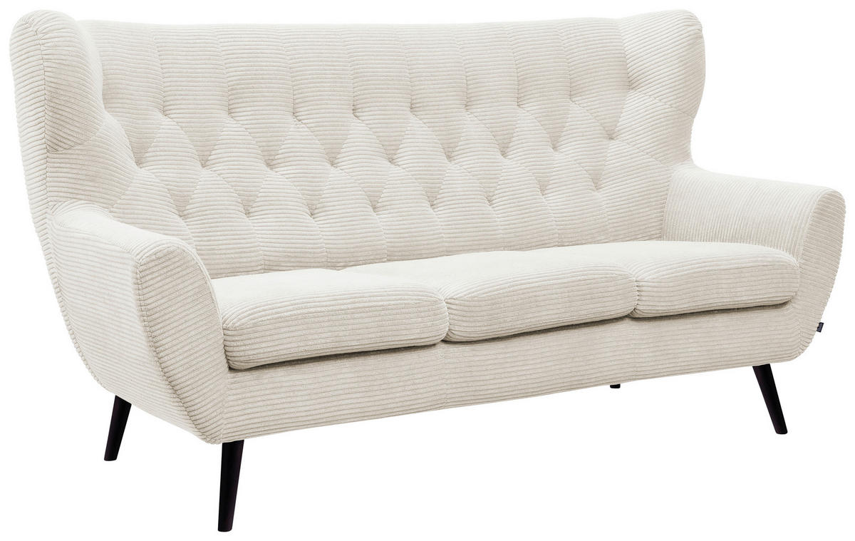 3-SITZER-SOFA Cord Creme  - Creme/Schwarz, Design, Holz/Textil (187/101/95cm) - Stylife