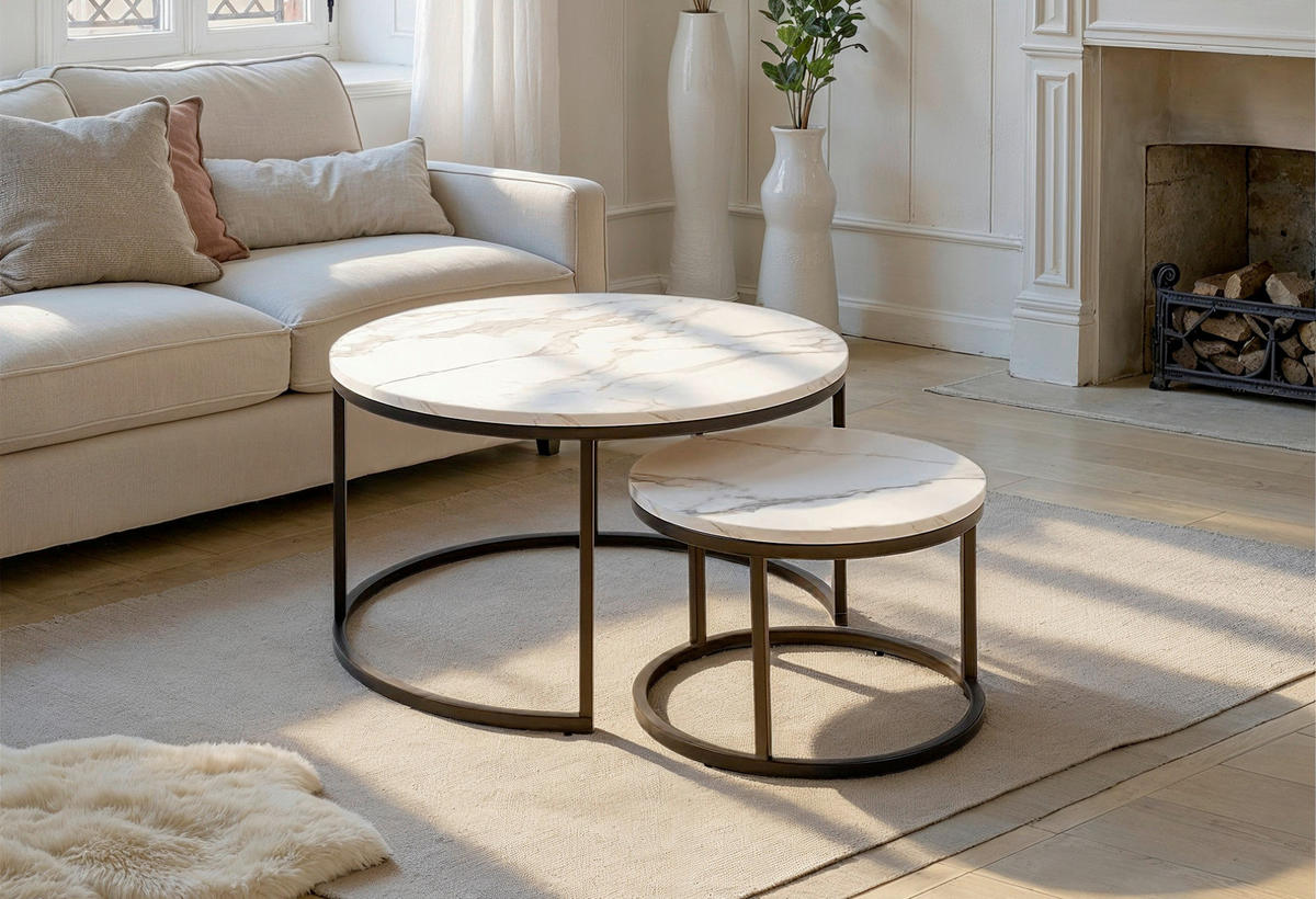 COUCHTISCH Spiro rund Schwarz, Weiß  - Schwarz/Weiß, Design, Holzwerkstoff/Metall (80/45/80cm) - MID.YOU