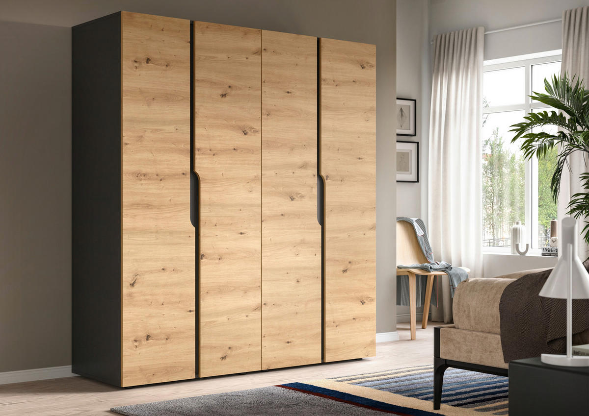 DREHTÜRENSCHRANK 160/180/51 cm,  in Anthrazit, Eiche Artisan, 4-türig  - Anthrazit/Eiche Artisan, MODERN, Holzwerkstoff (160/180/51cm) - MID.YOU