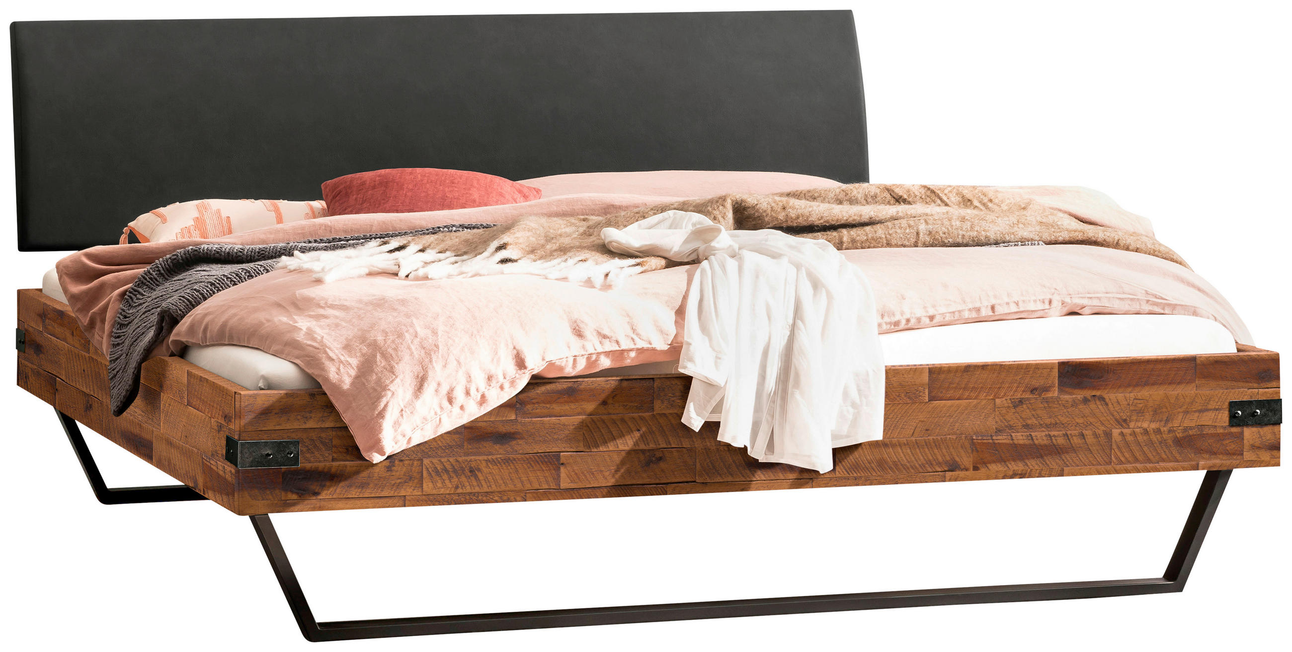 BETT 140/200 cm  in Anthrazit, Braun, Akaziefarben  - Anthrazit/Braun, Design, Holz/Metall (140/200cm) - Hasena