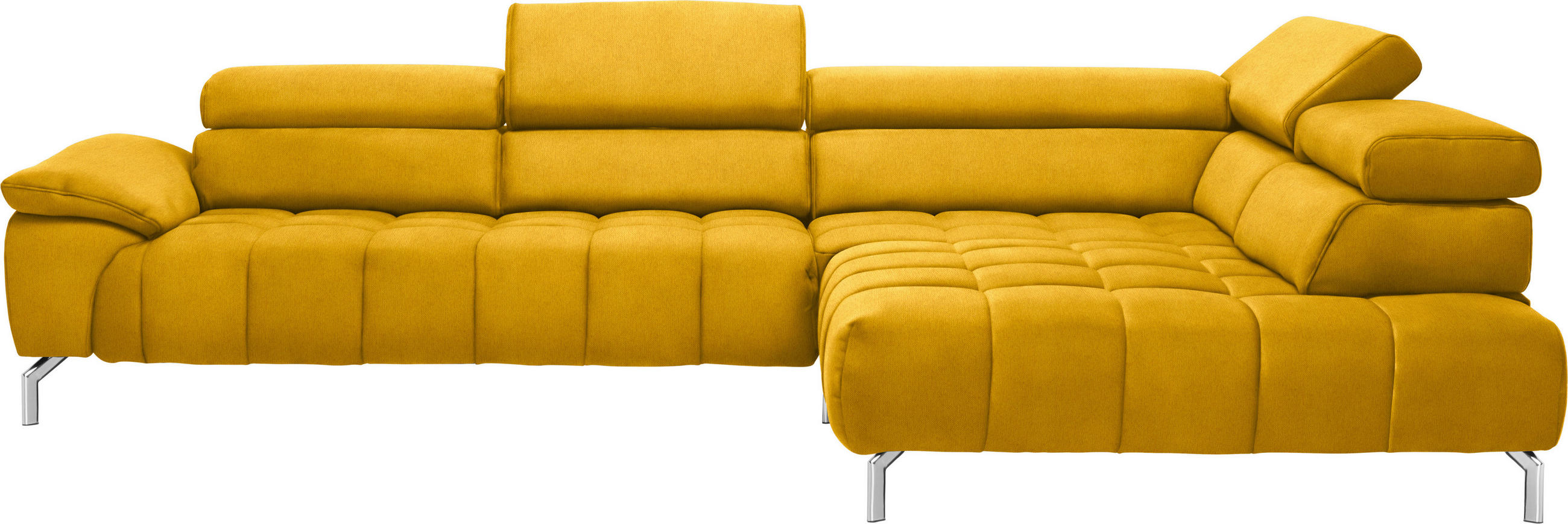 ECKSOFA in Chenille Gelb, Currygelb  - Chromfarben/Currygelb, Design, Textil/Metall (323/222cm) - Beldomo Style