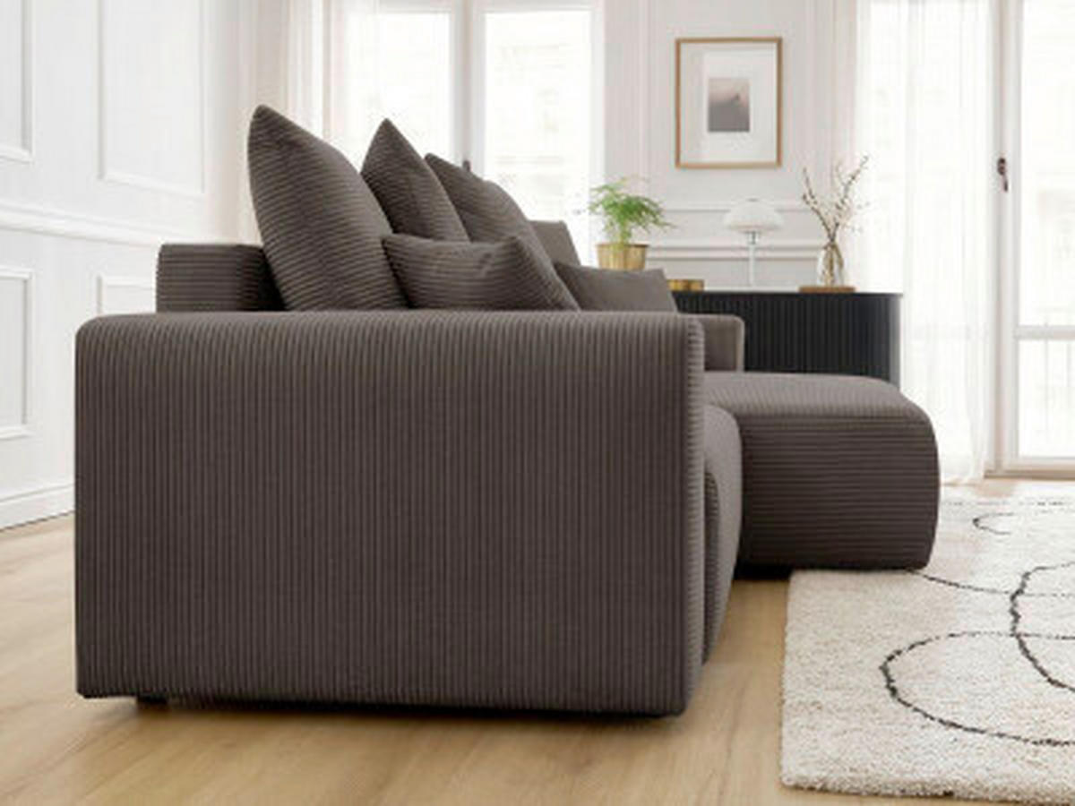 ECKSOFA Ottomane rechts  ATILLA Taupe Cord  - Taupe/Schwarz, MODERN, Kunststoff/Textil (244/149cm)