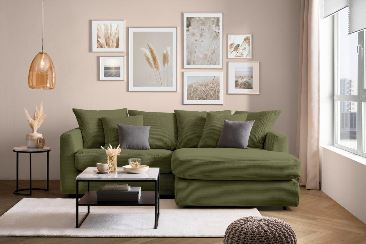 ECKSOFA Olivgrün Cord Zierkissen, Rückenkissen, Rücken echt  - Schwarz/Olivgrün, Design, Kunststoff/Textil (235/175cm) - home24
