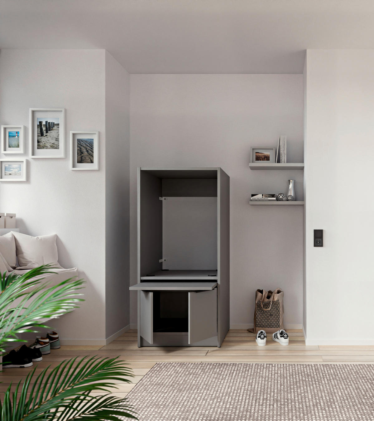 WASCHMASCHINENSCHRANK 70/150/68 cm  in Grau  - Schwarz/Grau, Basics, Holzwerkstoff/Kunststoff (70/150/68cm) - MID.YOU