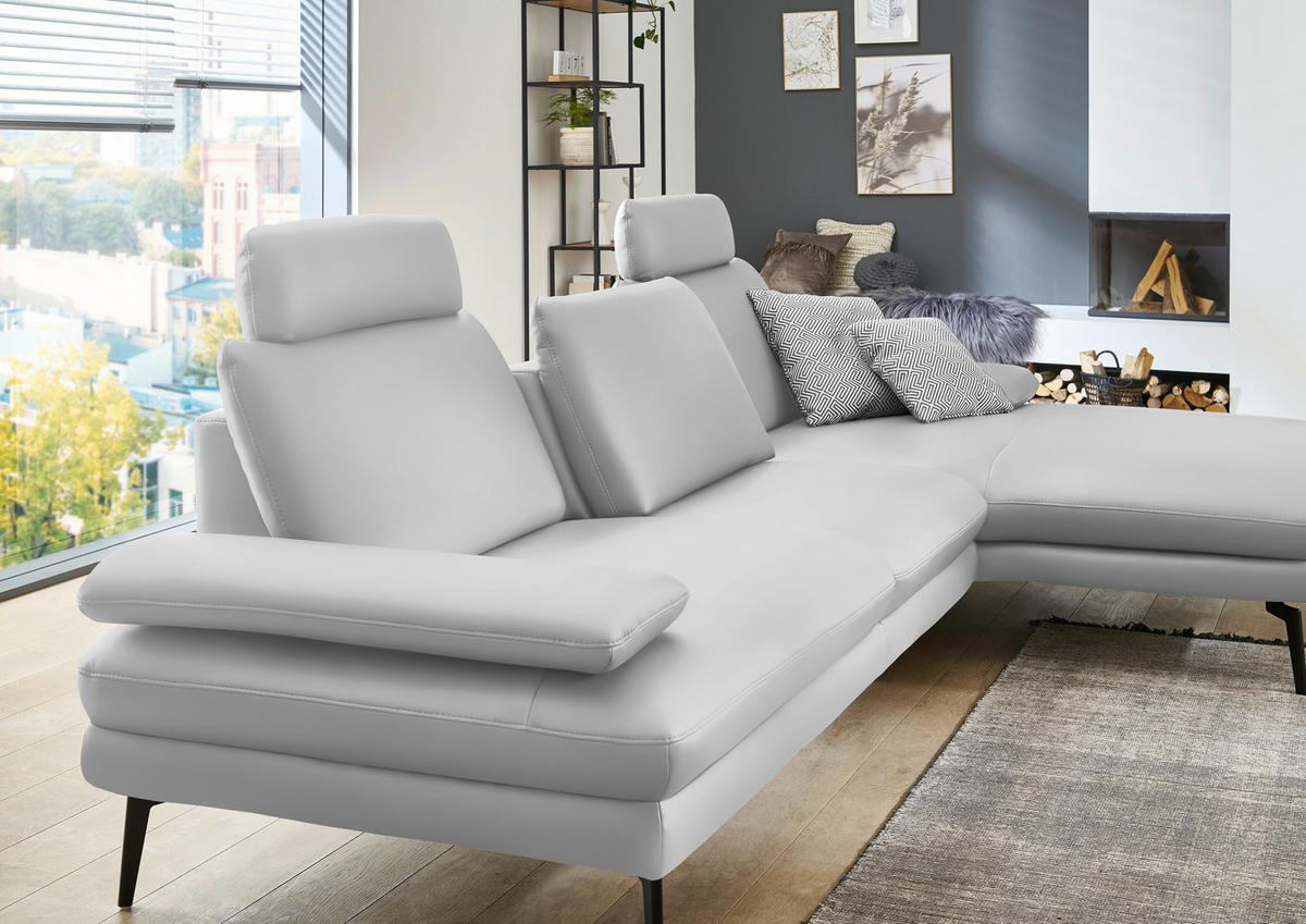 ECKSOFA in Echtleder Weiss  - Weiss/Schwarz, Design, Leder/Metall (310/180cm) - Dieter Knoll