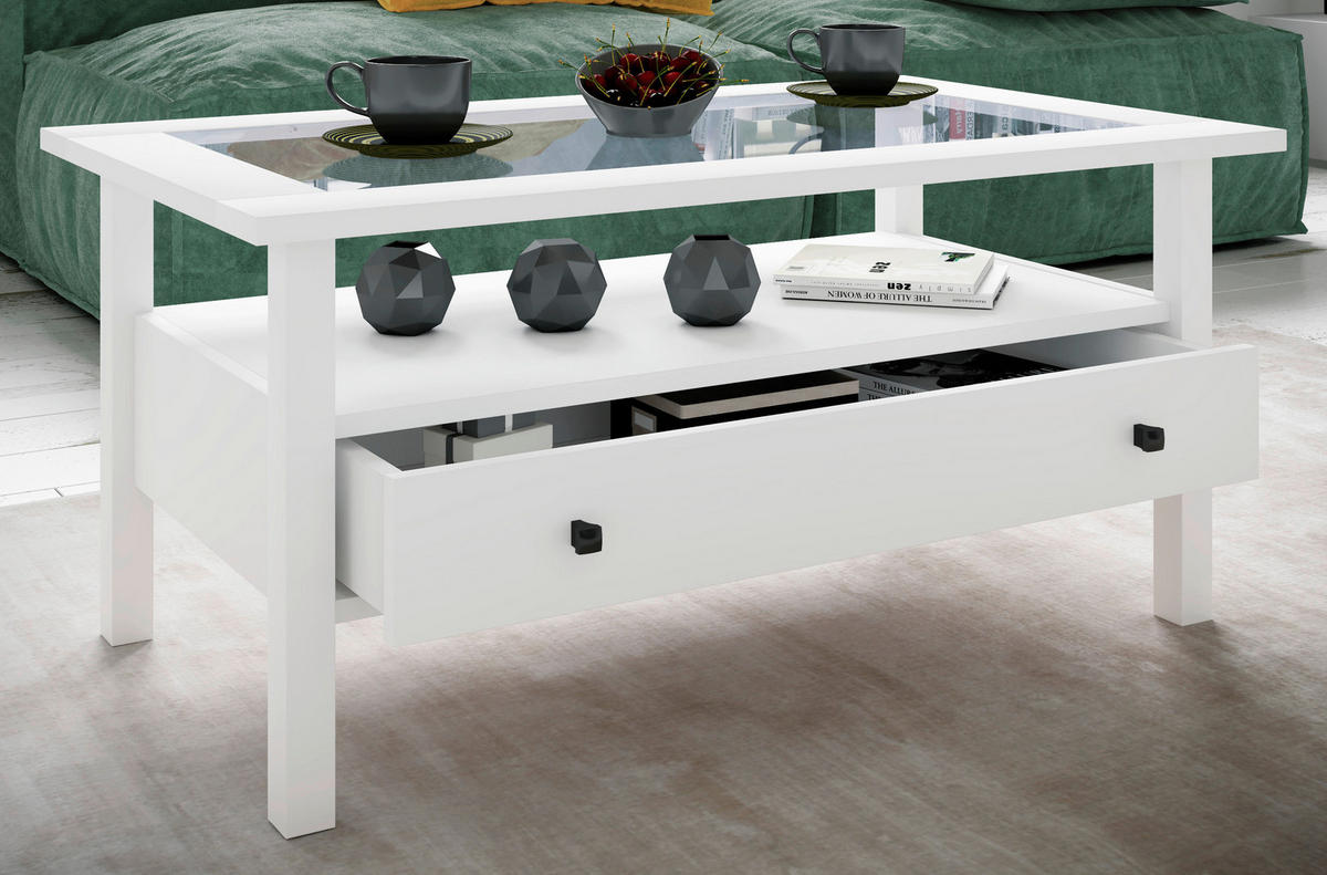 COUCHTISCH in Glas, Holzwerkstoff  - Weiss/Schwarz, Lifestyle, Glas/Holzwerkstoff (90/42/54cm) - MID.YOU