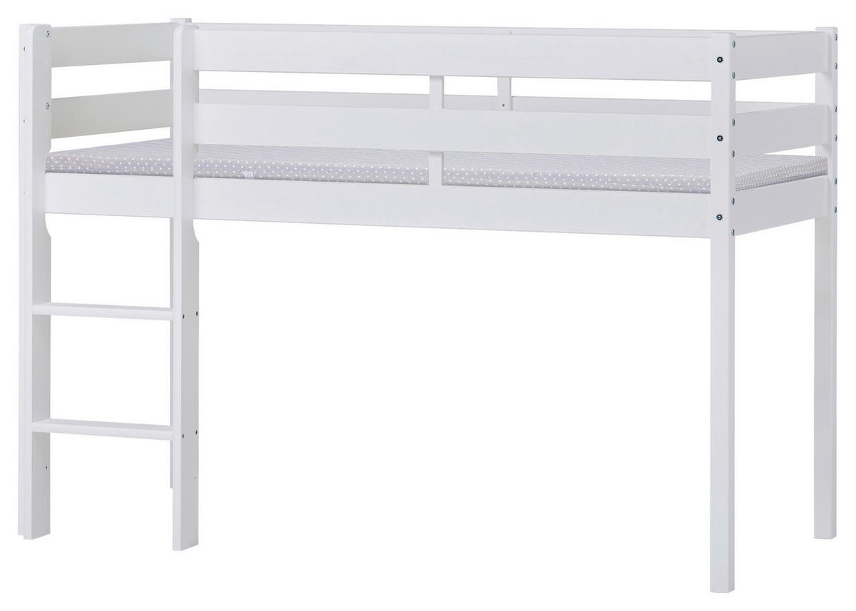 HOCHBETT 70/160 cm,  in Weiß, Leiter, Matratze, Rollrost  - Weiß/Naturfarben, MODERN, Holz/Kunststoff (70/160cm) - MID.YOU