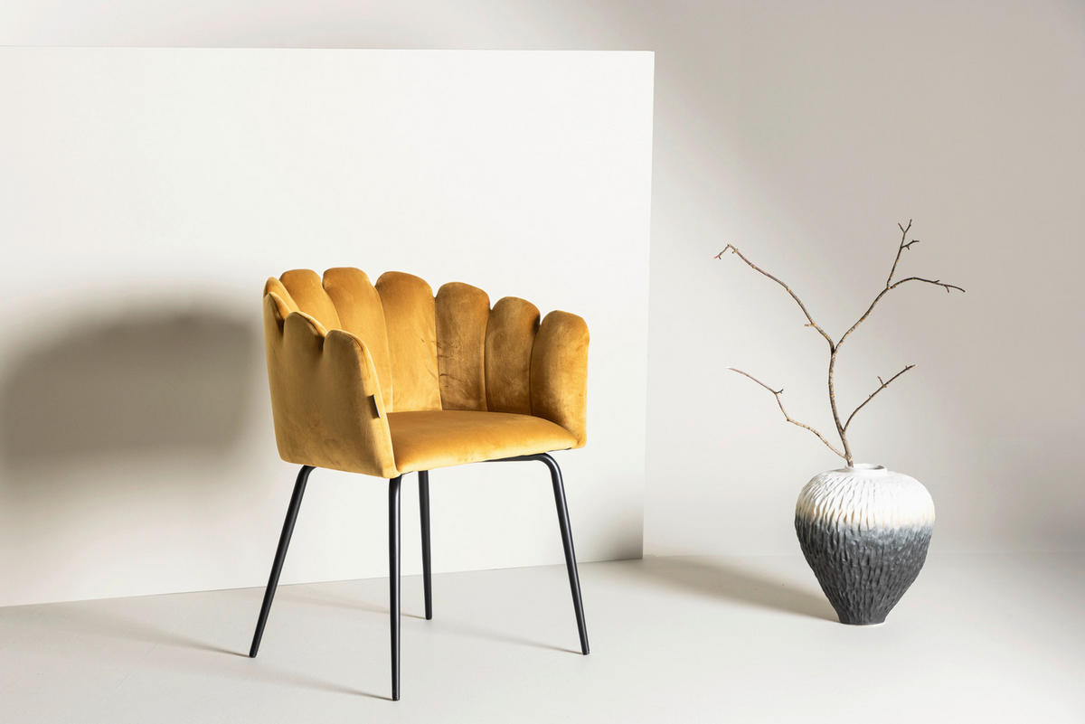 STUHL Samt Gelb  - Gelb, Design, Textil/Metall (61/76.56/54cm) - Livetastic