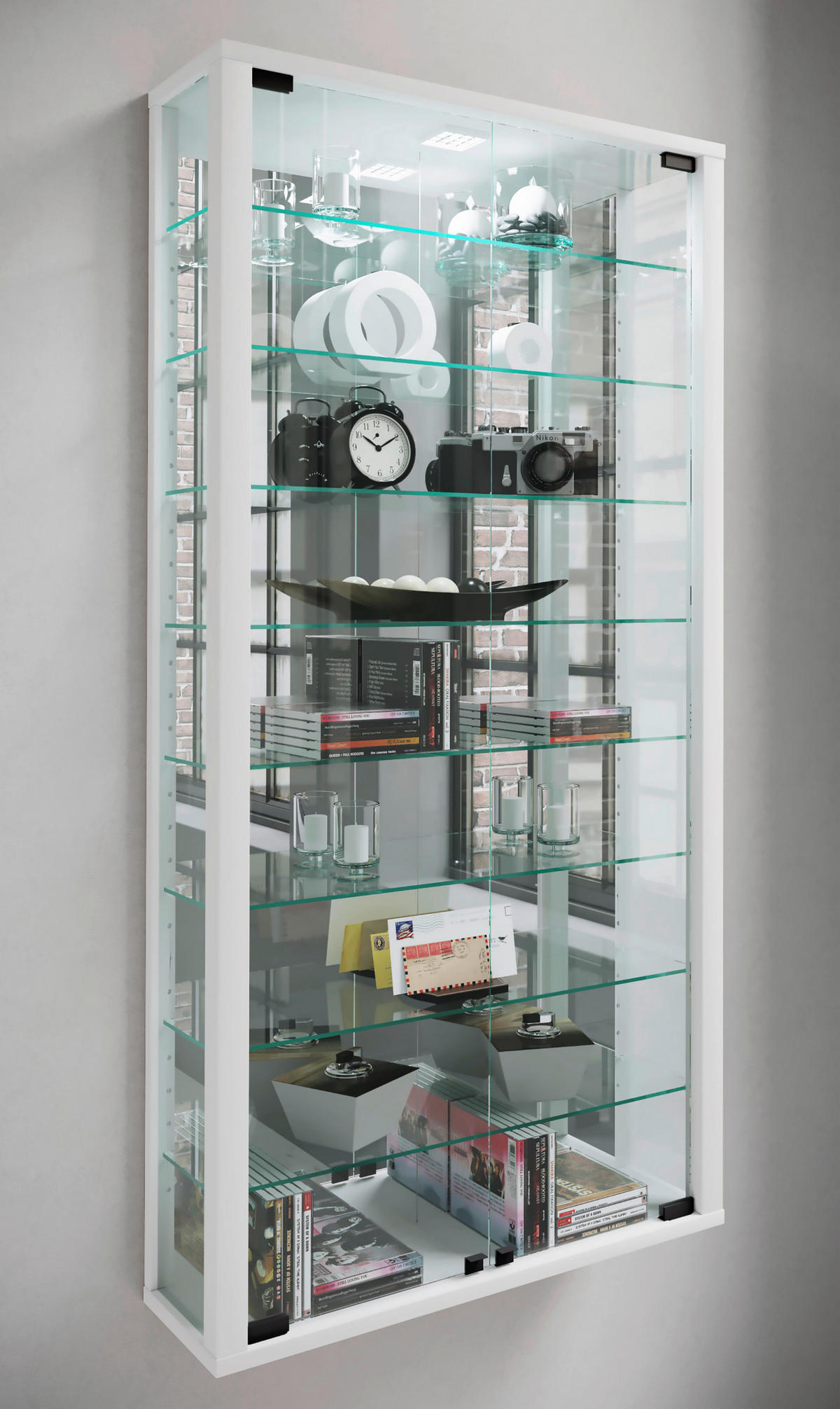 HÄNGEVITRINE in Weiss  - Weiss/Schwarz, Modern, Glas/Holzwerkstoff (59/114,3/18cm) - MID.YOU