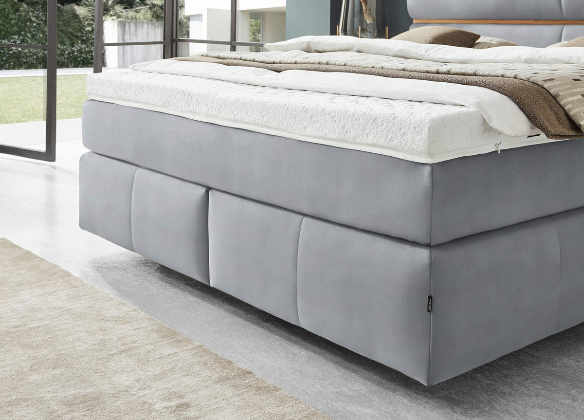 BOXSPRINGBETT 180/200 cm  in Eichefarben, Hellgrau  - Eichefarben/Hellgrau, Konventionell, Holz/Kunststoff (180/200cm) - Dieter Knoll